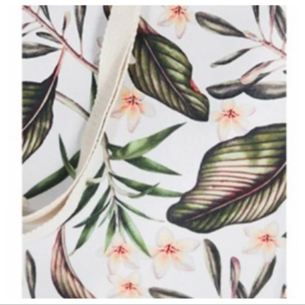 New Ruggine Tropical Leaf And Floral Print Large Beach Tote, Laptop Tote Bag